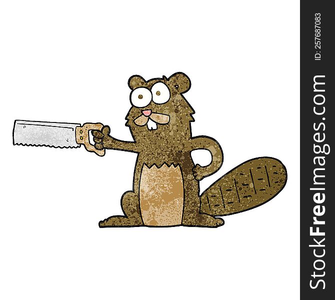 freehand textured cartoon beaver with saw