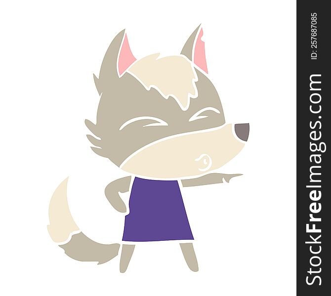 Flat Color Style Cartoon Wolf Girl Whistling And Pointing