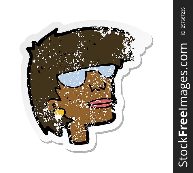 Retro Distressed Sticker Of A Cartoon Female Face With Glasses