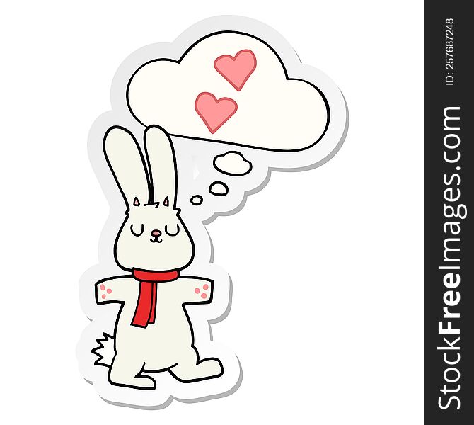 Cartoon Rabbit In Love And Thought Bubble As A Printed Sticker