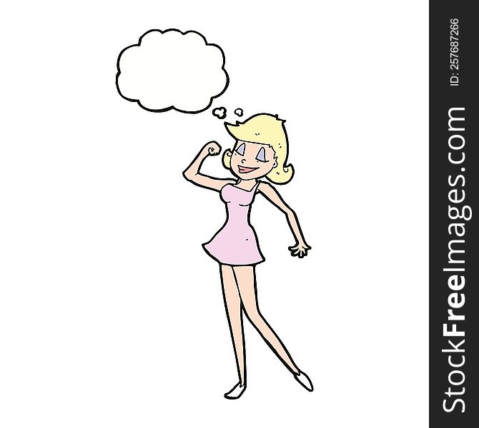 cartoon woman with can do attitude with thought bubble
