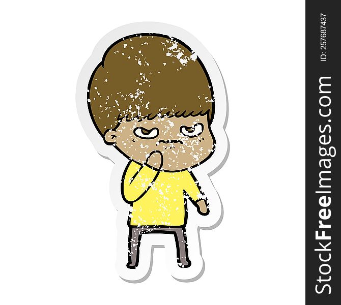 Distressed Sticker Of A Angry Cartoon Boy