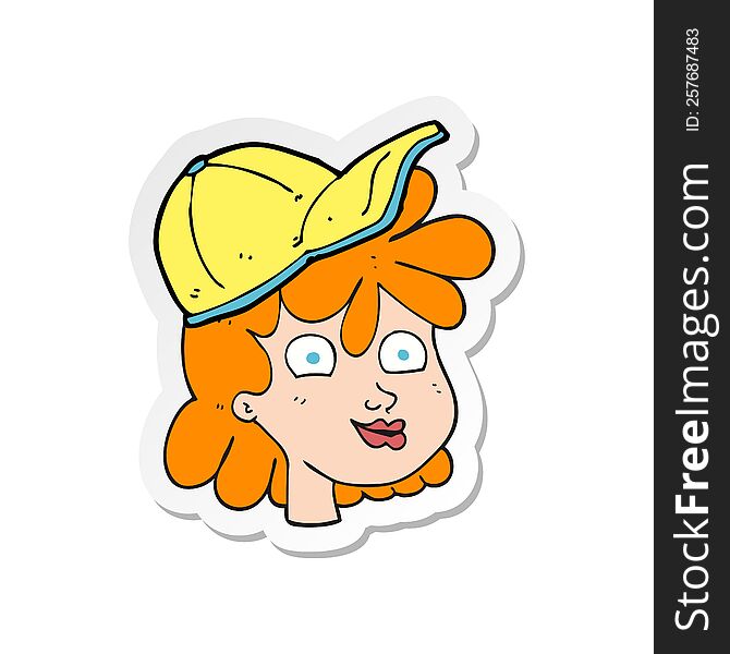 sticker of a cartoon female face wearing cap