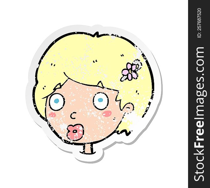 Retro Distressed Sticker Of A Cartoon Surprised Female Face