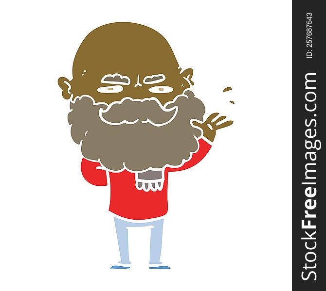 flat color style cartoon dismissive man with beard frowning