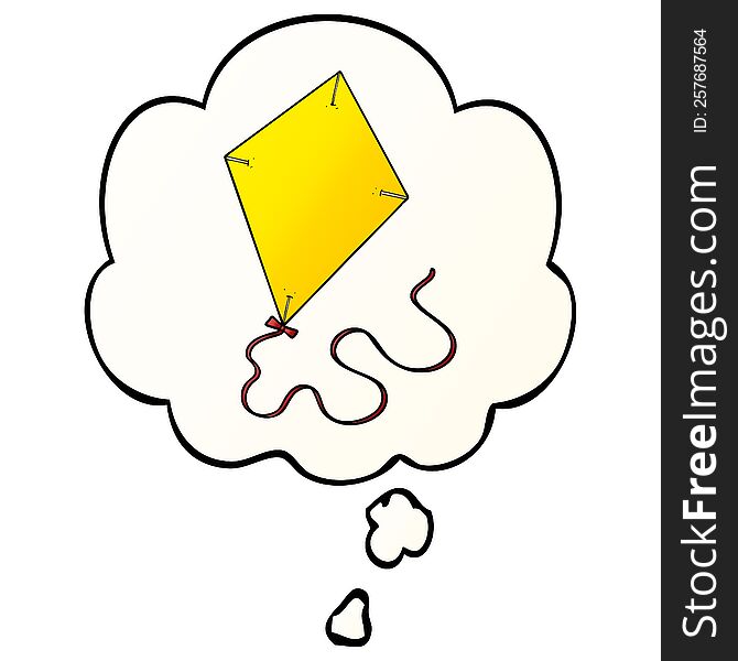 cartoon flying kite with thought bubble in smooth gradient style