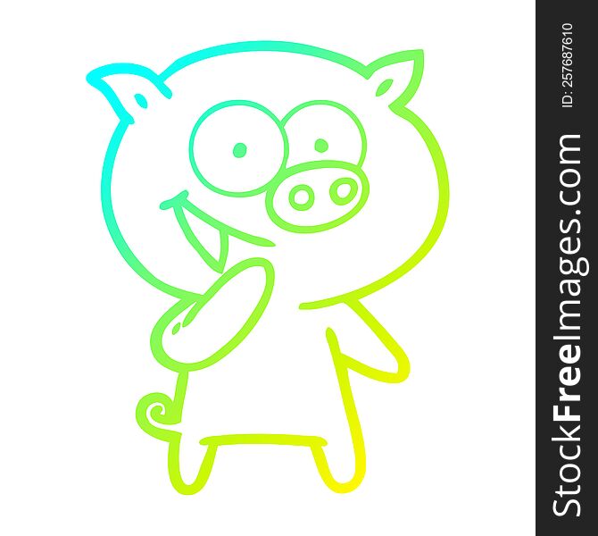 Cold Gradient Line Drawing Laughing Pig Cartoon