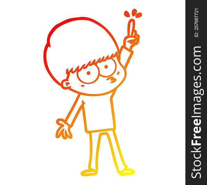 Warm Gradient Line Drawing Nervous Cartoon Boy With Idea