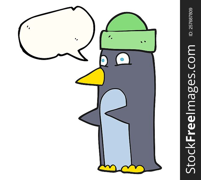 Speech Bubble Cartoon Penguin Wearing Hat