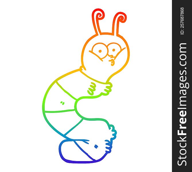 Rainbow Gradient Line Drawing Funny Cartoon Caterpillar