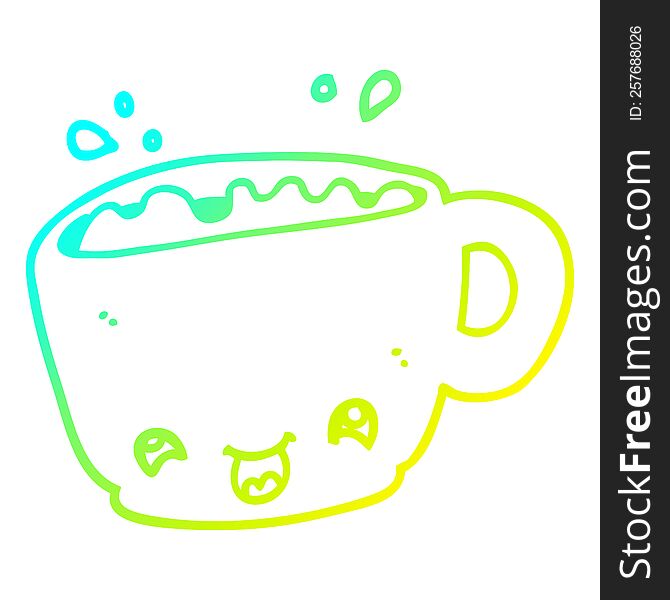 Cold Gradient Line Drawing Cartoon Cup Of Coffee