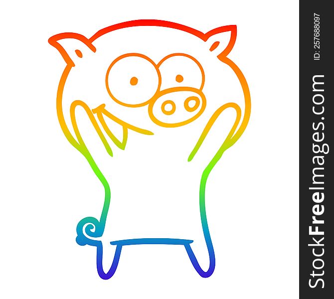 Rainbow Gradient Line Drawing Happy Pig Cartoon