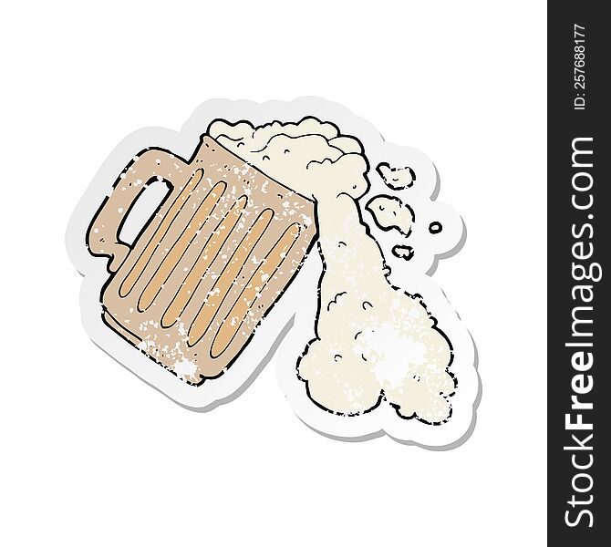 retro distressed sticker of a cartoon mug of beer