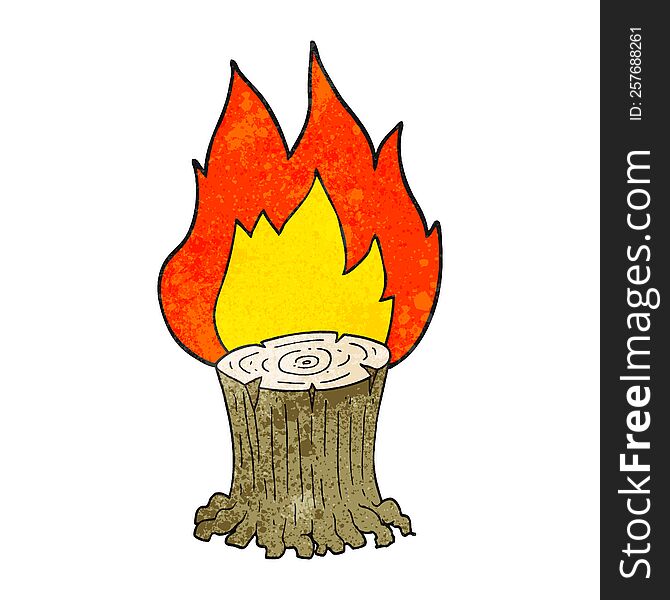 textured cartoon big tree stump on fire