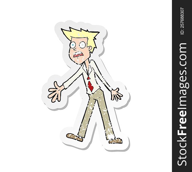 retro distressed sticker of a cartoon stressed man