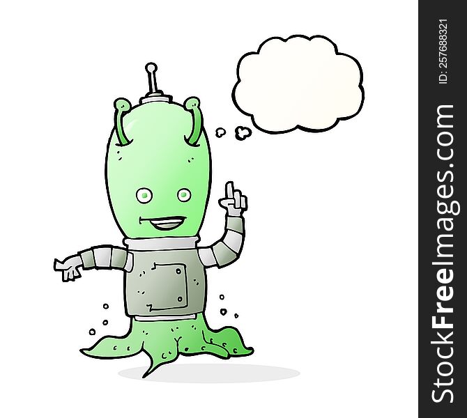 Cartoon Alien Spaceman With Thought Bubble
