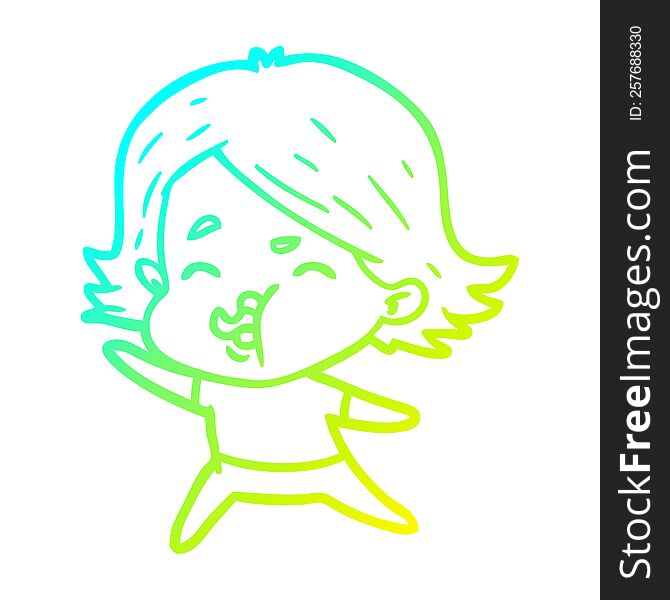 cold gradient line drawing of a cartoon girl pulling face