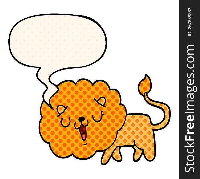 Cute Cartoon Lion And Speech Bubble In Comic Book Style