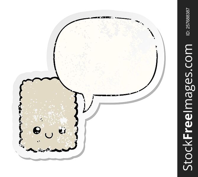Cartoon Biscuit And Speech Bubble Distressed Sticker