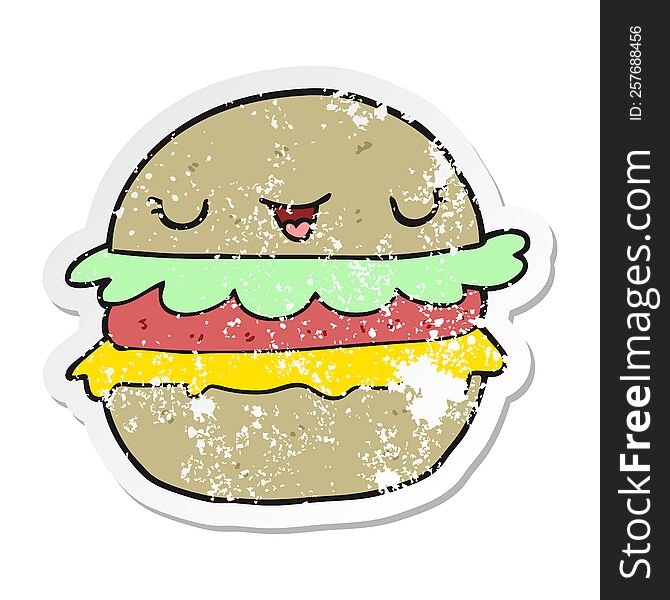 Distressed Sticker Of A Cartoon Burger