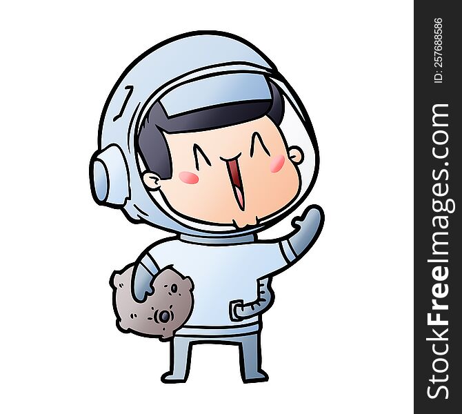 happy cartoon astronaut with moon rock. happy cartoon astronaut with moon rock