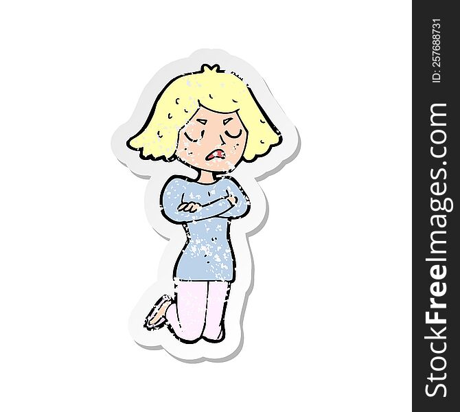 Retro Distressed Sticker Of A Cartoon Annoyed Woman