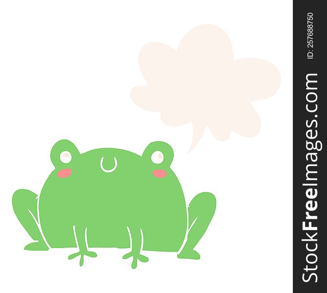 cartoon frog with speech bubble in retro style
