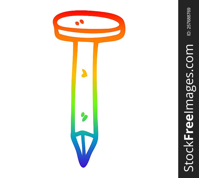 rainbow gradient line drawing of a cartoon brass nail