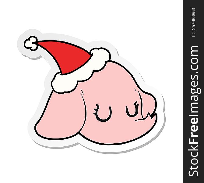 Sticker Cartoon Of A Elephant Face Wearing Santa Hat