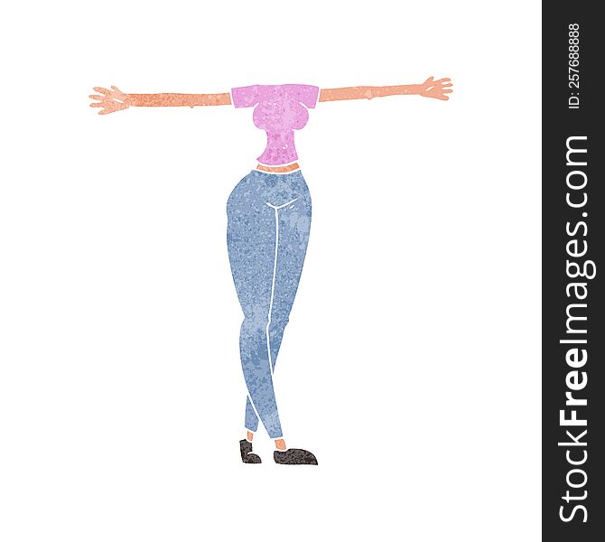 Retro Cartoon Female Body With Wide Arms