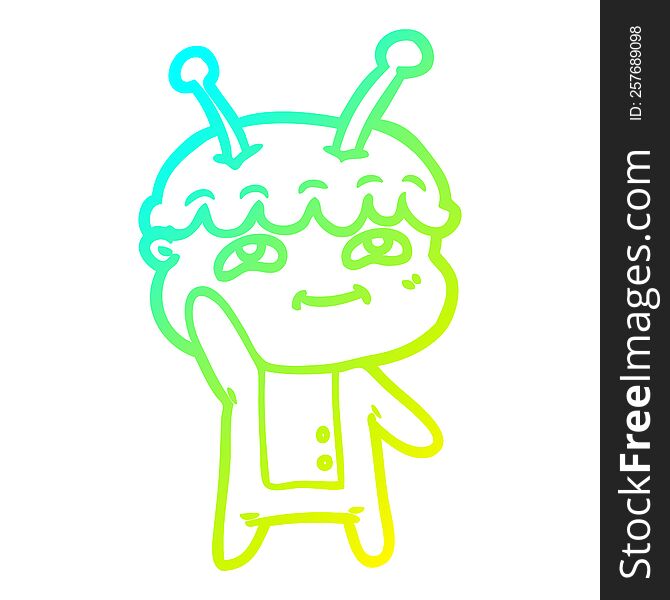 Cold Gradient Line Drawing Friendly Cartoon Spaceman Waving