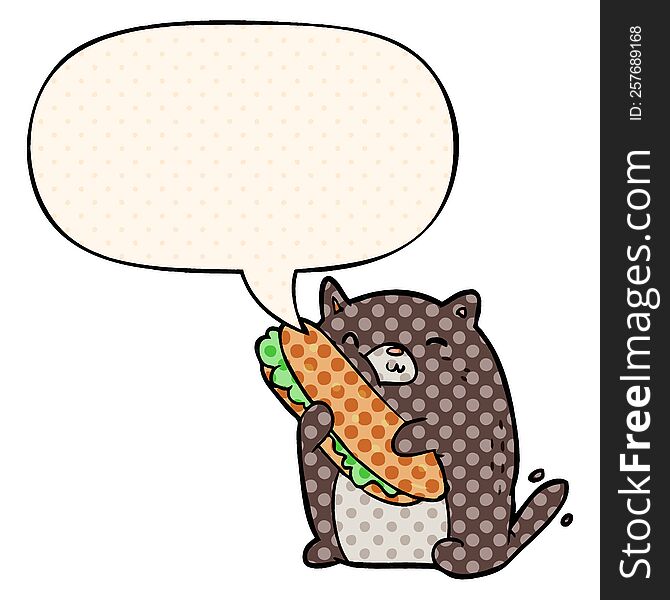 Cartoon Cat Loving The Amazing Sandwich He S Just Made For Lunch And Speech Bubble In Comic Book Style