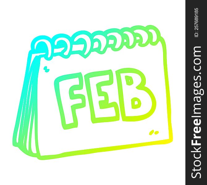 cold gradient line drawing of a cartoon calendar showing month of February