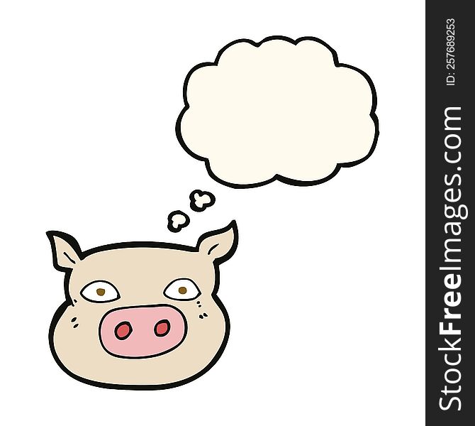 Cartoon Pig Face With Thought Bubble