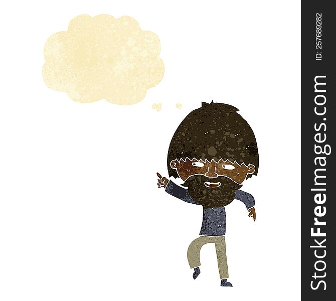 Cartoon Bearded Man Pointing And Laughing With Thought Bubble