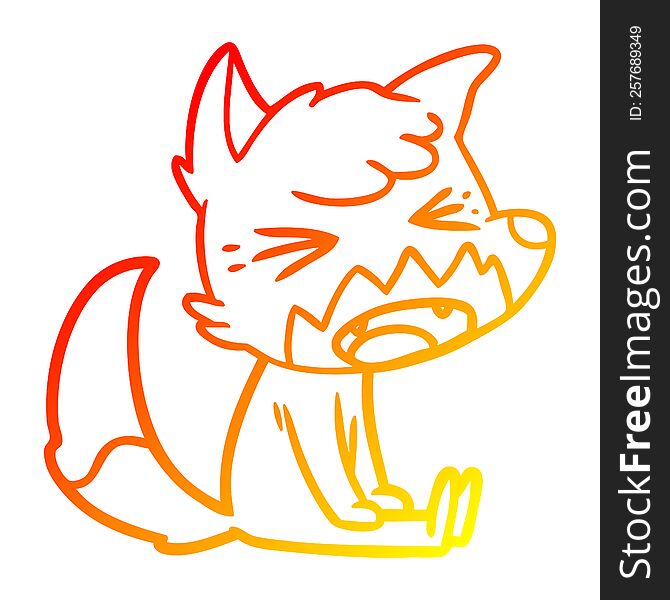 Warm Gradient Line Drawing Angry Cartoon Fox Sitting