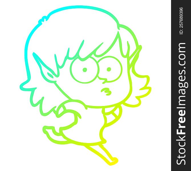cold gradient line drawing of a cartoon elf girl staring