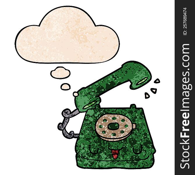 cute cartoon telephone with thought bubble in grunge texture style. cute cartoon telephone with thought bubble in grunge texture style