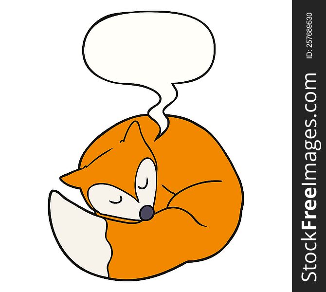 cartoon sleeping fox with speech bubble. cartoon sleeping fox with speech bubble