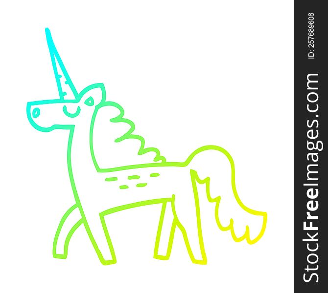 cold gradient line drawing of a cartoon magical unicorn