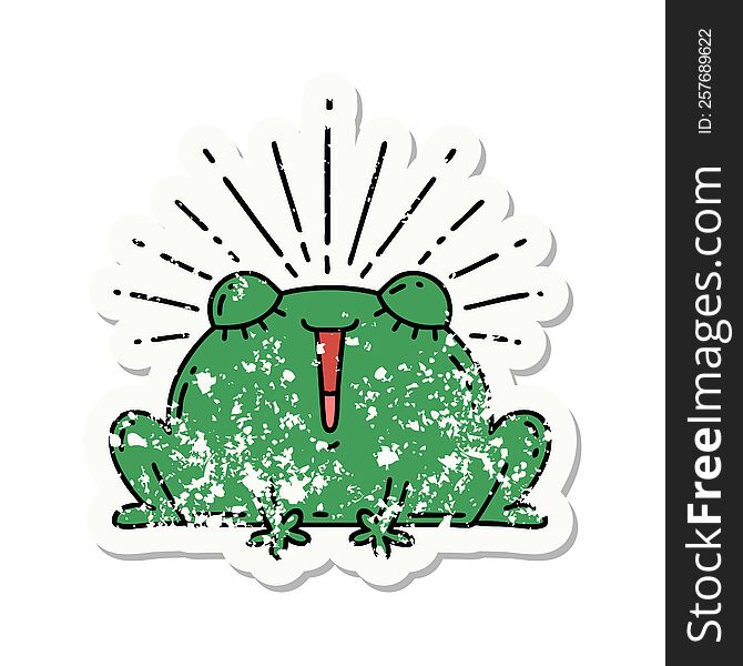 Grunge Sticker Of Tattoo Style Happy Frog
