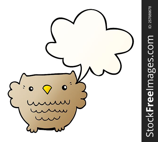 Cartoon Owl And Speech Bubble In Smooth Gradient Style