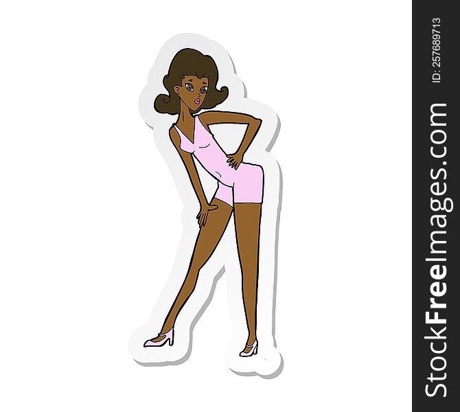 Sticker Of A Cartoon Model Woman Posing