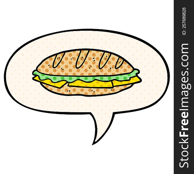 Cartoon Chesse Sandwich And Speech Bubble In Comic Book Style