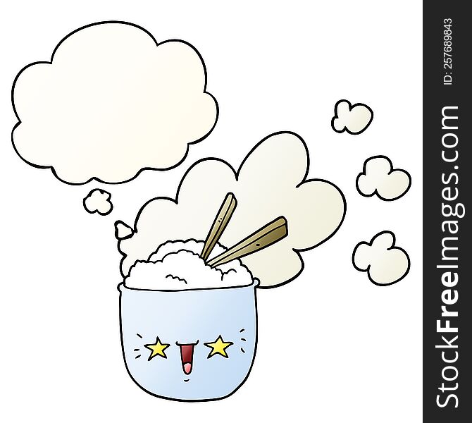 cute cartoon hot rice bowl with thought bubble in smooth gradient style