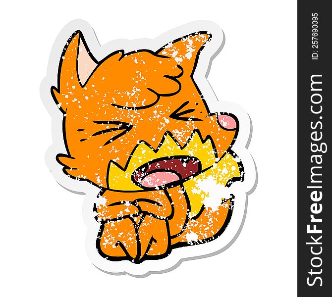 distressed sticker of a angry cartoon fox sitting on floor