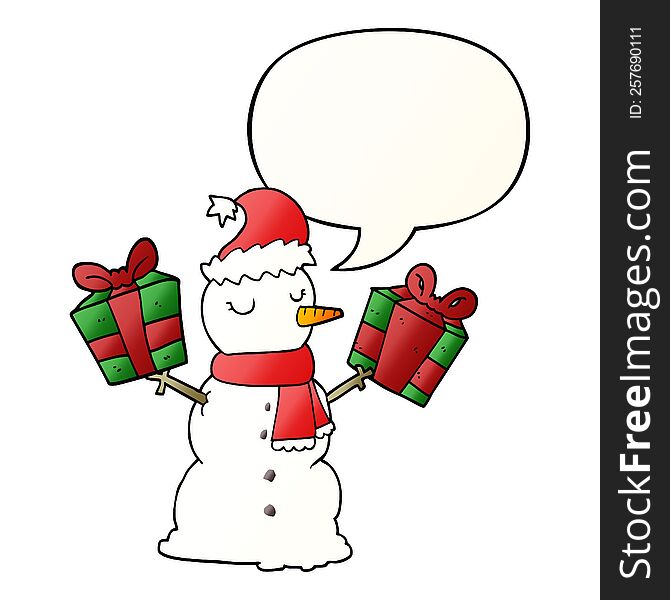 cartoon snowman with speech bubble in smooth gradient style