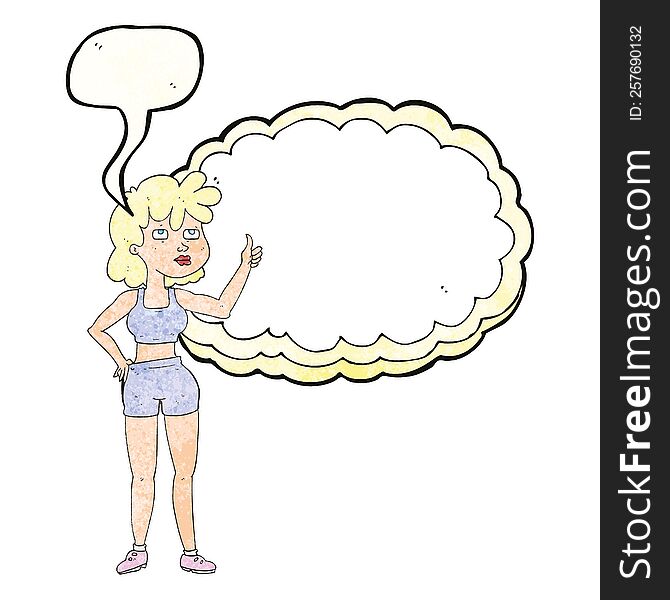 freehand speech bubble textured cartoon gym woman