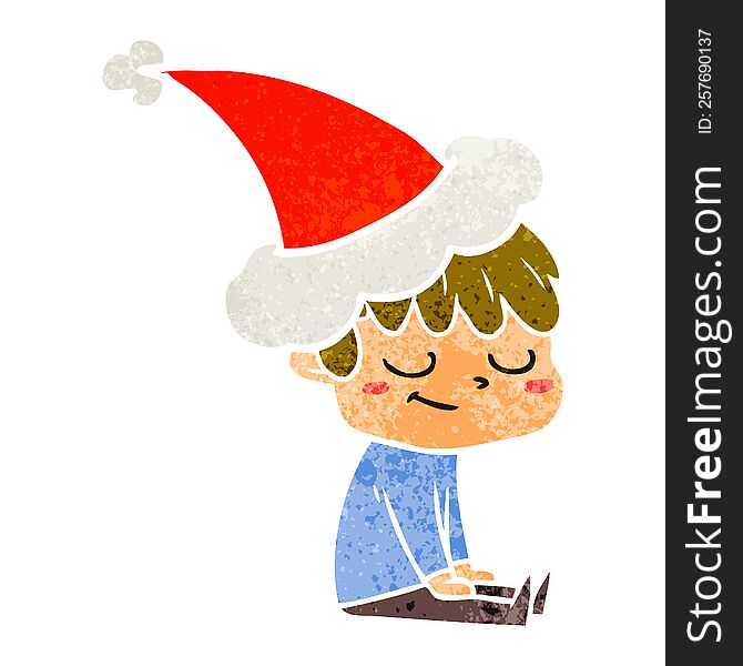 Retro Cartoon Of A Happy Boy Wearing Santa Hat