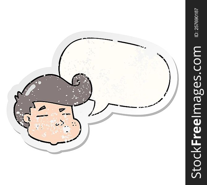 Cartoon Boy S Face And Speech Bubble Distressed Sticker